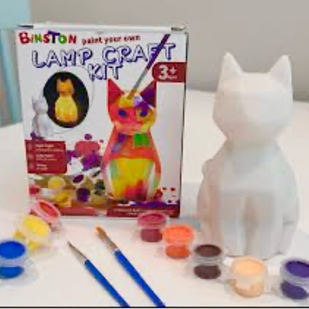 🆕- Binston-Paint Your Own Cat Lamp Craft Kit. New in box.